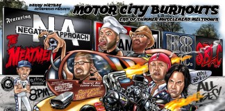 The Meatmen/Tesco Vee/Touch & Go: Motor City Burnouts Dane Vermeulen, the Meatmen in a Weinermobile, Tesco Vee and John Brannon.