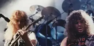 Dave Mustaine and Kerry King, Megadeth live in 1984, photo by Harald Oimoen from MURDER IN THE FRONT ROW